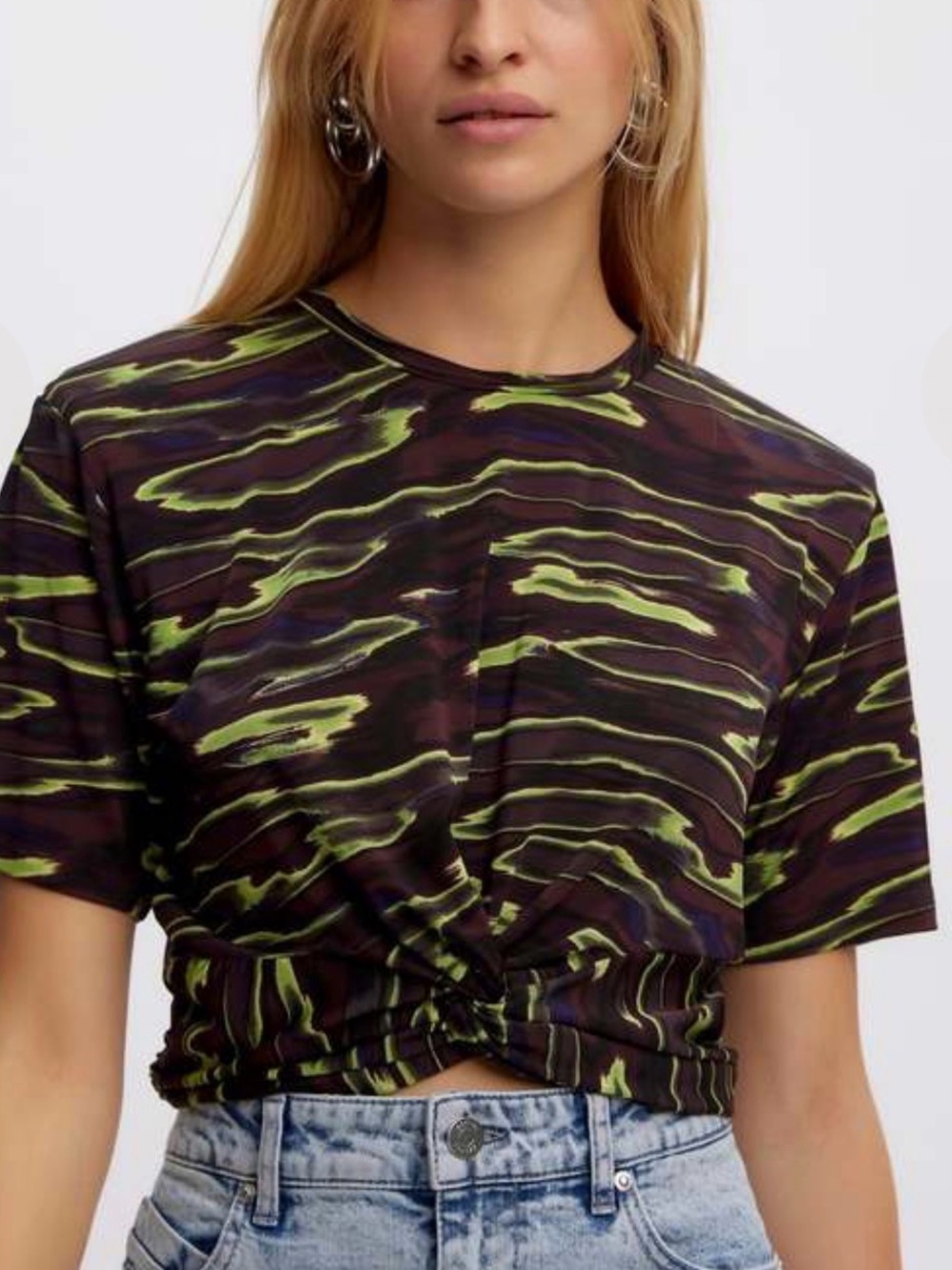 Gestuz SheviGZ P Knot Blouse M Abstract Print Shoulder Pad Twist Front Top